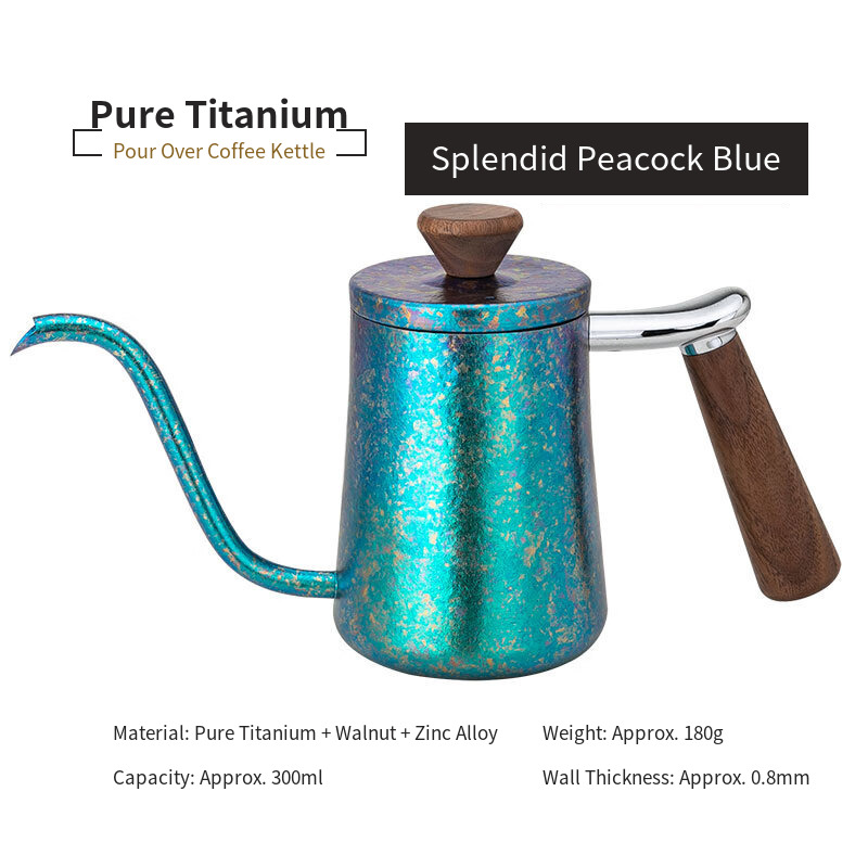 Titanium Pour Over Kettle 300ml Peacock Blue Gooseneck