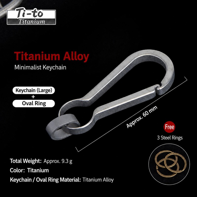 Titanium Carabiner Keychain With Oval Ring 60mm 9.3g Matte Slim